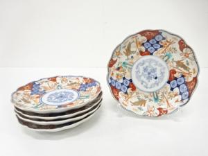 古伊万里　染付赤絵　兎　七寸皿　5客揃